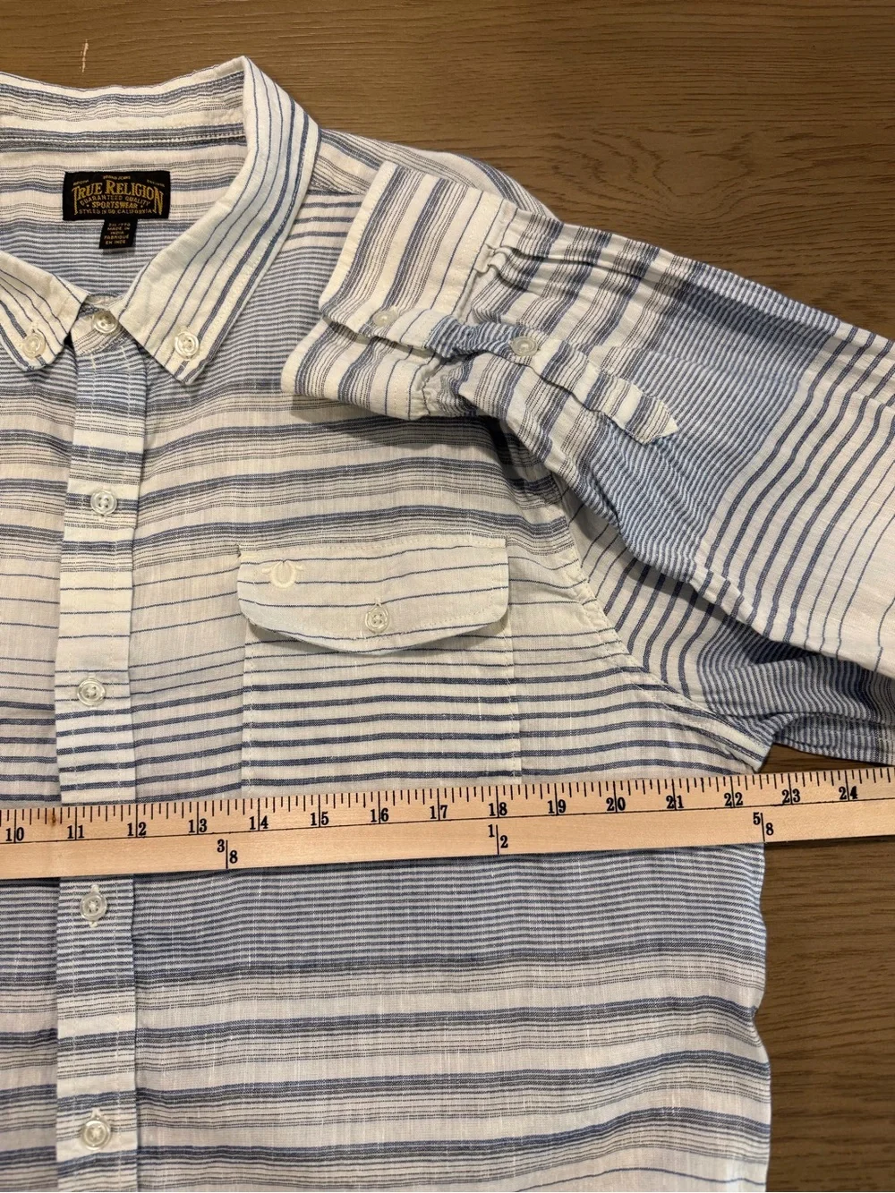True‎ Religion Linen Cotton Striped Button Up Shirt XXL Coastal Beach Nautical
